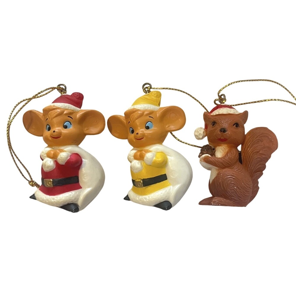 VINTAGE CRITTER lot Squirrel MOUSE CHRISTMAS ORNAMENT lot‎ Of 3